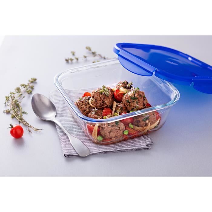 PYREX COOK & GO Conservation dish square 0,8l 16cm + Blue lid
