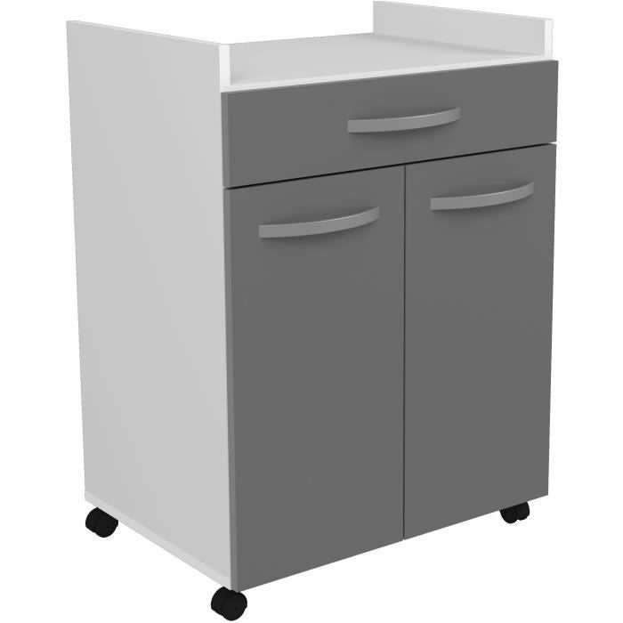 Oslo served 60 cm - 1 drawer and 1 door - L 60 x D 44 x H 81 cm - Brilliant gray color - Ekipa