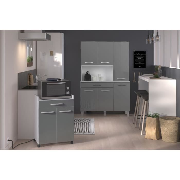 Oslo served 60 cm - 1 drawer and 1 door - L 60 x D 44 x H 81 cm - Brilliant gray color - Ekipa