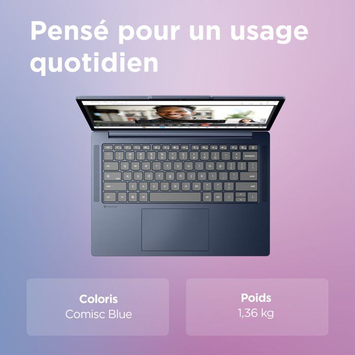 LENOVO Chromebook 14ITN11 Laptop - ChromeOS - 14'' WUXGA - Intel Core C3 N355 - 8 GB RAM - 128 GB SSD - AZERTY Keyboard - Blue