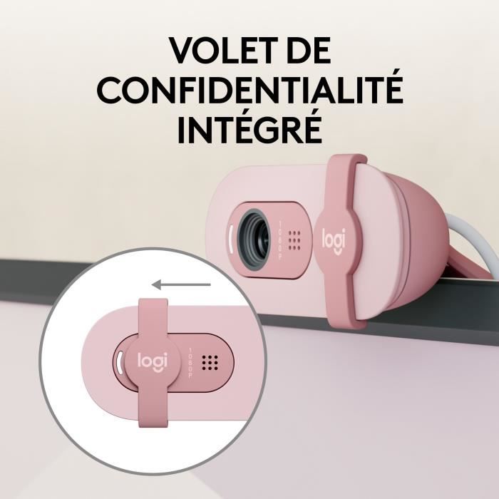 Webcam - Full HD 1080p - LOGITECH - Brio 100 - Integrated microphone - Pink - (960-001623)