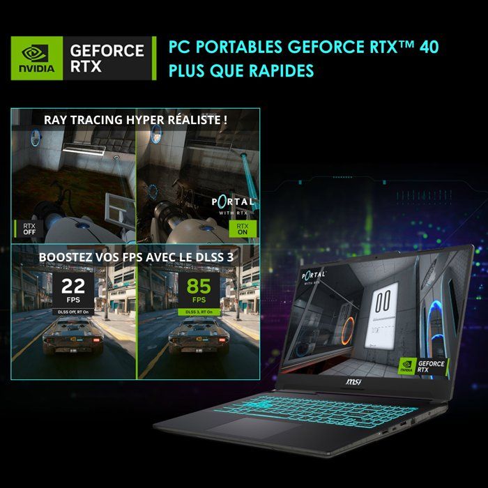 PC Portable Gamer - MSI Cyborg15 - Sans Windows - 15,6 FHD144Hz - Raptor Lake i7-13620H - RTX3050 - RAM 16Go DDR5 - SSD 512Go