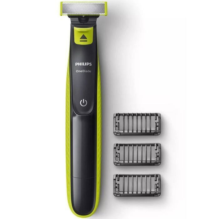 Beard trimmer - PHILIPS - Oneblade QP2724/10 - 3 attachments (1 / 3 / 5 mm) included - cordless rechargeable - Green / Black