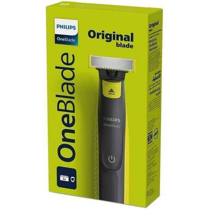 Beard trimmer - PHILIPS - Oneblade QP2724/10 - 3 attachments (1 / 3 / 5 mm) included - cordless rechargeable - Green / Black