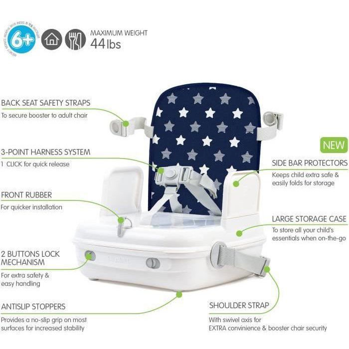 Baby booster seat for dining table - BENBAT - Portable and washable - Easy to fold - Adjustable safety harness - Navy