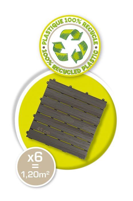 Smoby - Set of 6 tiles - House Flooring - 45x45cm - Wood textured effect - Anti-UV - 100% recycled and recyclable plastic