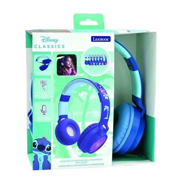 Foldable Bluetooth and wired light-up headphones with 3D design from the world of Stitch with volume limitation