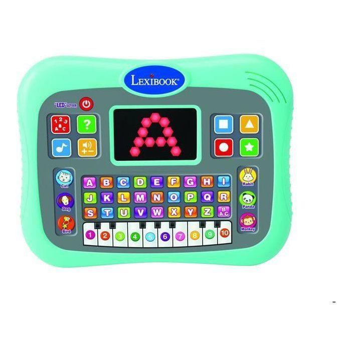 ABC bilingual talking educational tablet with touch keys and LED screen to illustrate interactions with the game in English