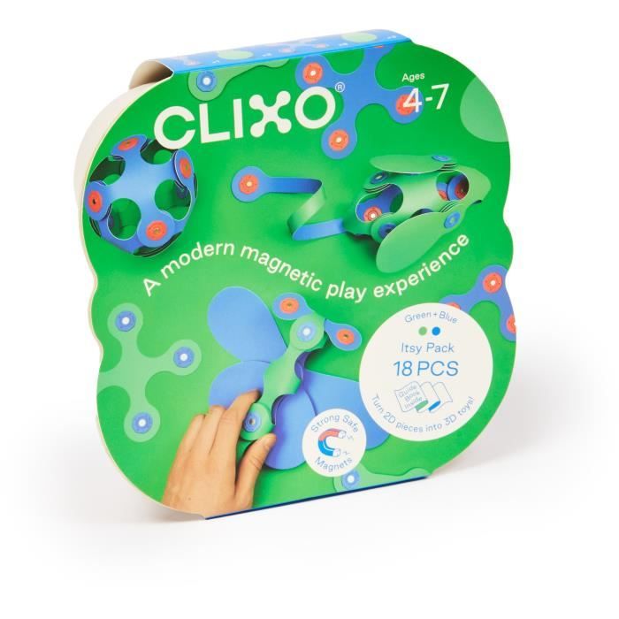 Magnetic Construction Set - GIPSY TOYS - Itsy CLIXO - 18 pcs - Blue/green - Ages 4+