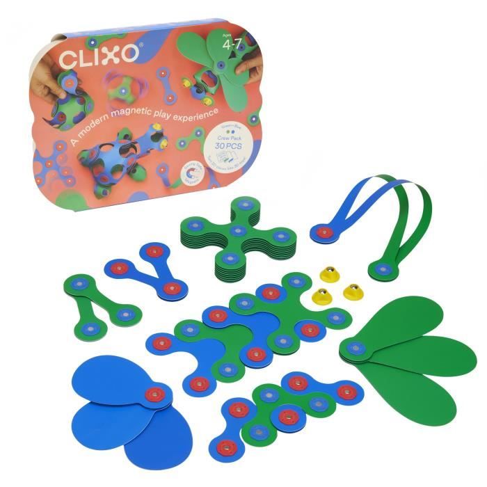 Magnetic Construction Set - GIPSY TOYS - Crew Pack CLIXO - 30 pieces - Flexible - Durable
