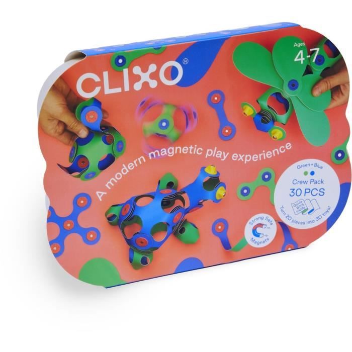 Magnetic Construction Set - GIPSY TOYS - Crew Pack CLIXO - 30 pieces - Flexible - Durable
