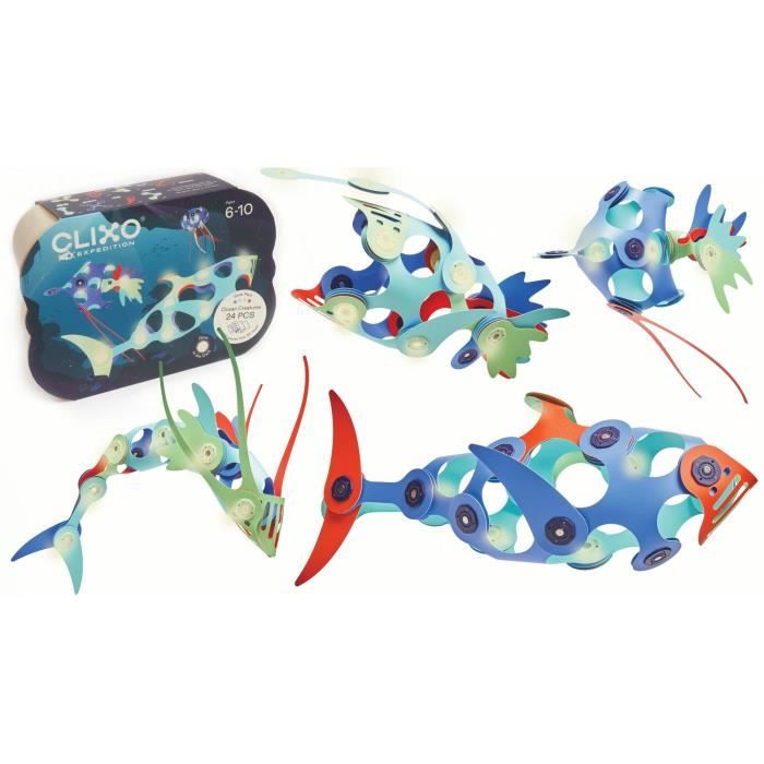 Magnetic Construction Toy - GIPSY TOYS - OCEAN CREATURES - 24 pieces - Glow in the Dark - 9 unique shapes