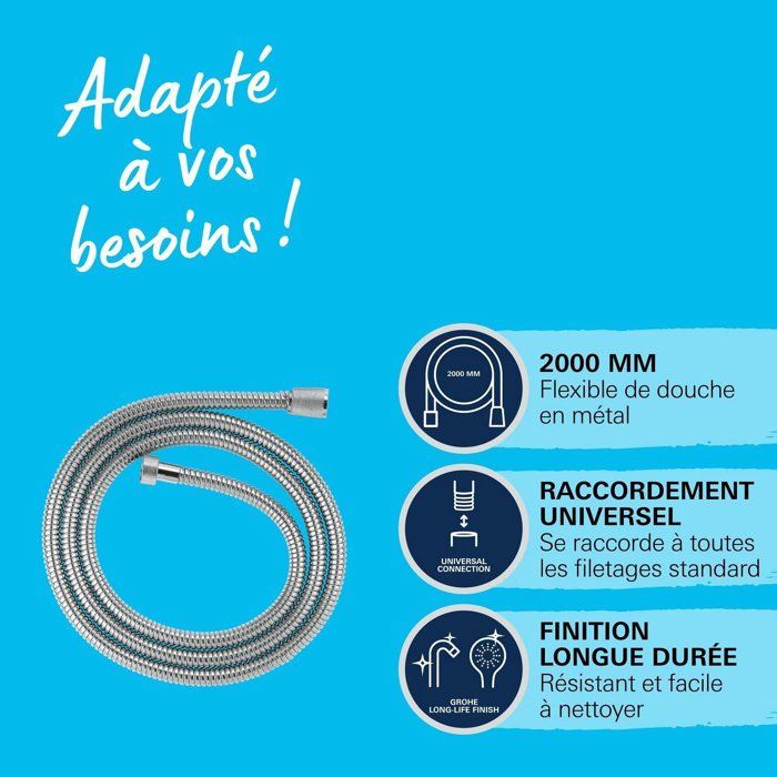 Shower hose - GROHE - VitalioFlex Metal - 2 m - Chrome - Kink-resistant