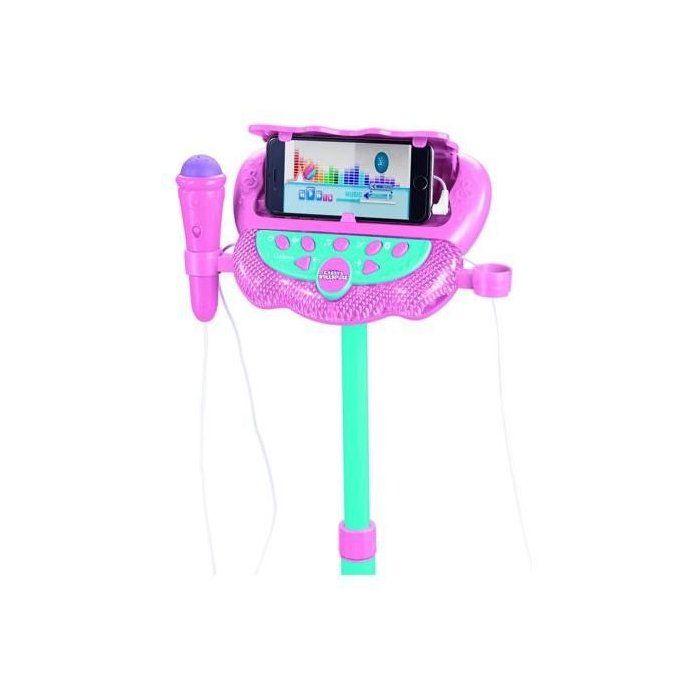 Microphone Gabby et la maison magique sur pied ajustable lumineux avec enceinte, 2 Micros et Effets vocaux, Enceinte Bluetooth