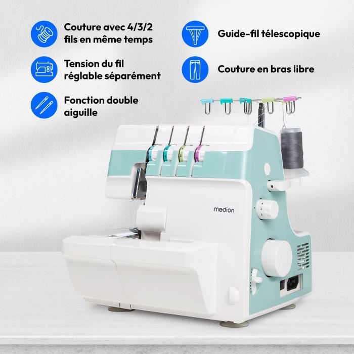 Overlocker - MEDION - SO 90 - 91W - Needle type 11, 14, 16 - 1200 rpm - LED - Turquoise