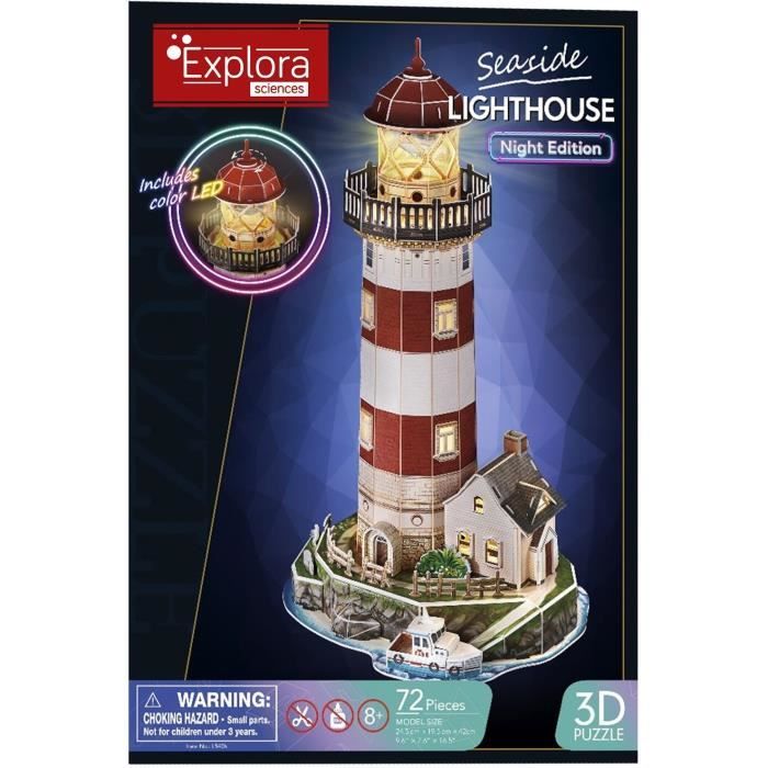 3D Lighthouse Puzzle - Construction Game - EXPLORA - 72 pieces - Ages 8 and up