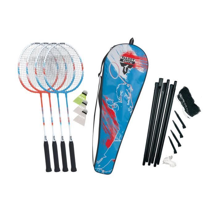 Badminton Set - TALBOT TORRO - 4 Fighter - 4 rackets - Multifilament string with eyelets - 3 synthetic shuttlecocks
