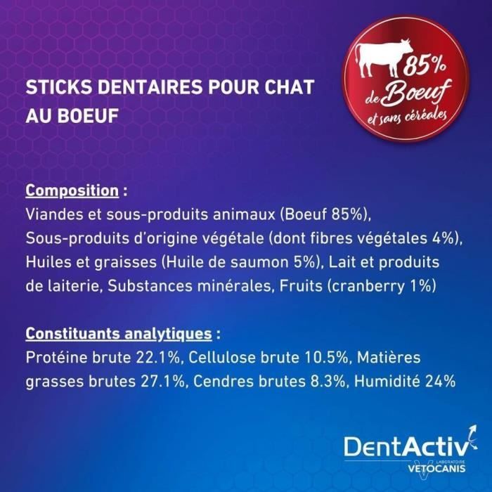 DentActiv - 10 Sticks - VETOCANIS - Beef Oral Hygiene for Cats