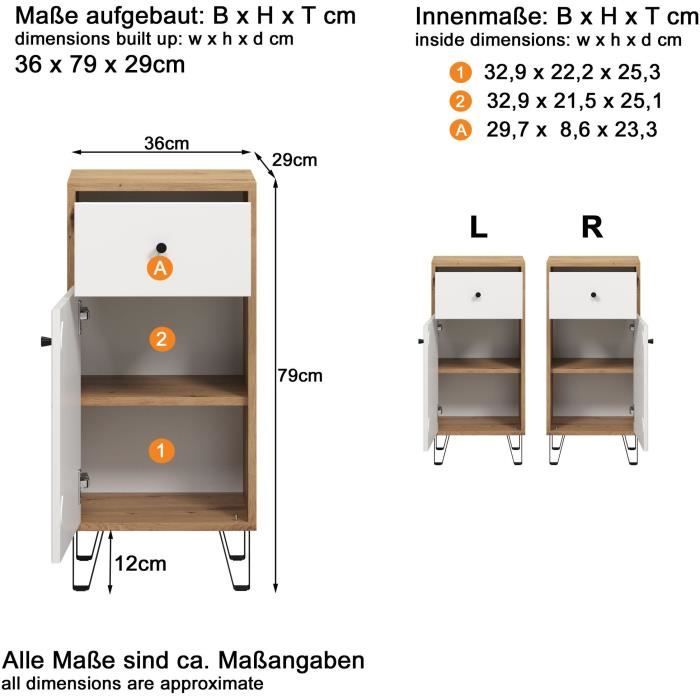 Bathroom furniture - low storage - Oak and white decor - L36 x D29 x H79 cm - TOUCH