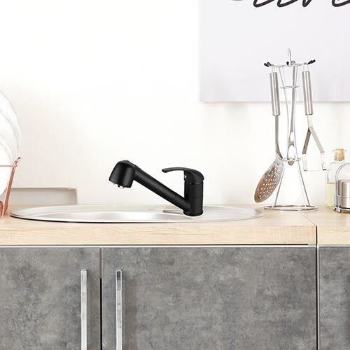 Sink Mixer Tap - BAGO - Pull-Out 2-Jet Spray - Matte Black - Classic Design - Easy Installation
