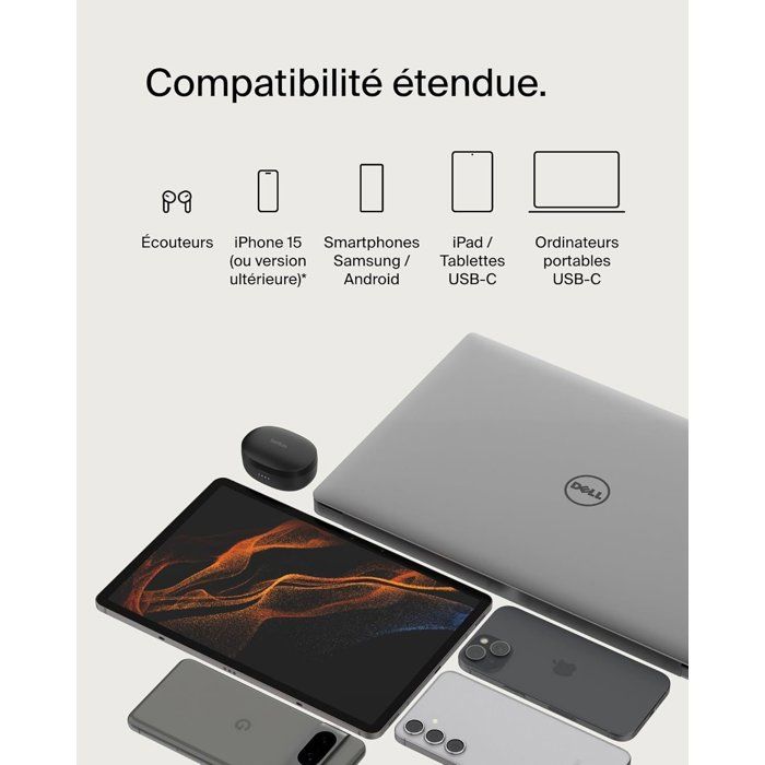 Câble tressé - BELKIN - USB-C vers USB-C - 0,15 m