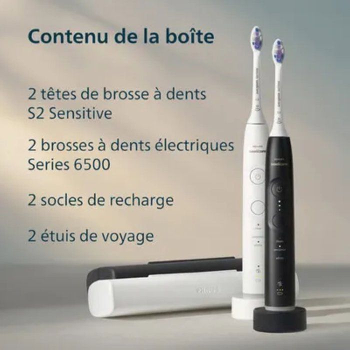 Dual-Handle Sonic Electric Toothbrush - PHILIPS - HX7419/01 - 6500 Series - White and Black - Bluetooth