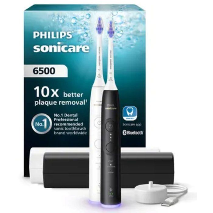 Dual-Handle Sonic Electric Toothbrush - PHILIPS - HX7419/01 - 6500 Series - White and Black - Bluetooth