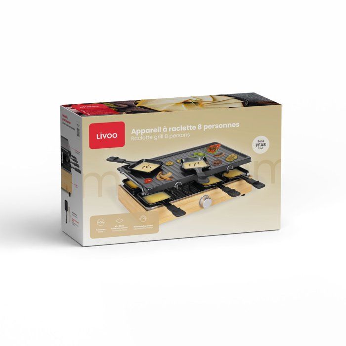 Raclette machine - LIVOO - DOC336 - serves 8 - grill - bamboo