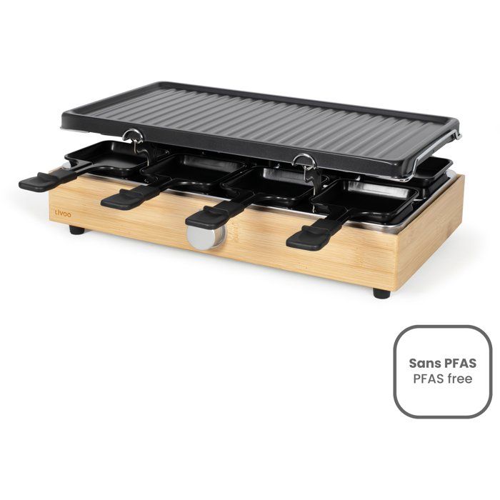 Raclette machine - LIVOO - DOC336 - serves 8 - grill - bamboo