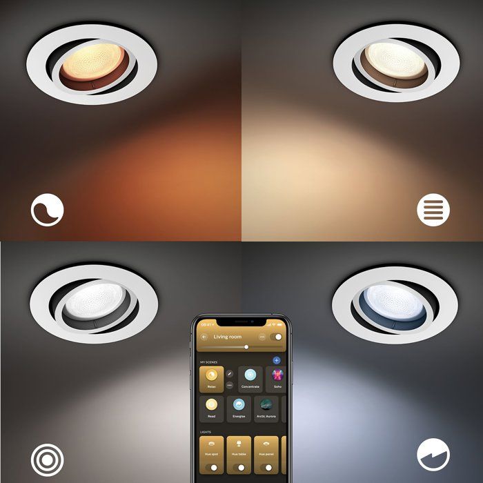 LED Recessed Spotlight - PHILIPS HUE - Milliskin - 3-Pack - White - GU10