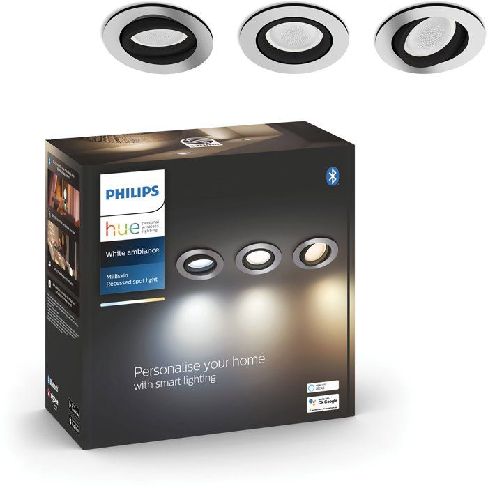 LED Recessed Spotlight - PHILIPS HUE - Milliskin - 3-Pack - White - GU10