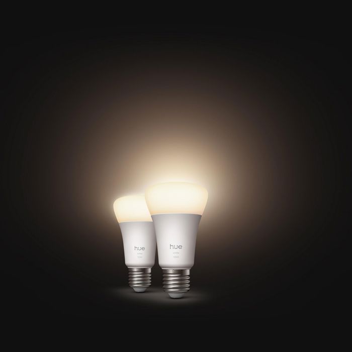 Pack de 2 ampoules LED connectées A60 - PHILIPS HUE - Lumiere blanche chaude - 2700K - Culot E27 - 9,5 W - 1100 lumens