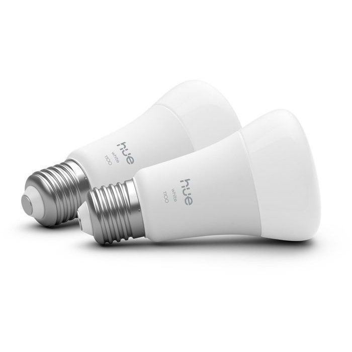 Pack de 2 ampoules LED connectées A60 - PHILIPS HUE - Lumiere blanche chaude - 2700K - Culot E27 - 9,5 W - 1100 lumens