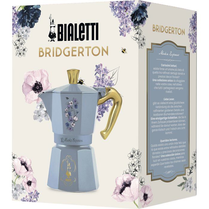 Italian Coffee Maker - BIALETTI - Moka Express - Birdgerton Collection - 6 cups - 250 ml - Blue / Flowers