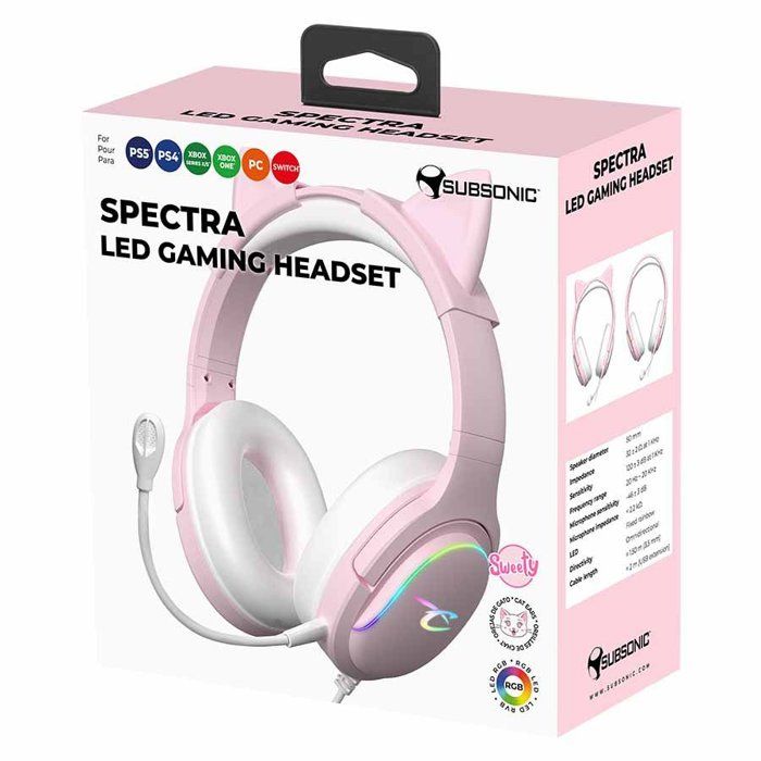 Gaming Headset - SUBSONIC - Spectra LED Pink - 50 mm Drivers - Dynamic RGB LEDs - Multi-platform