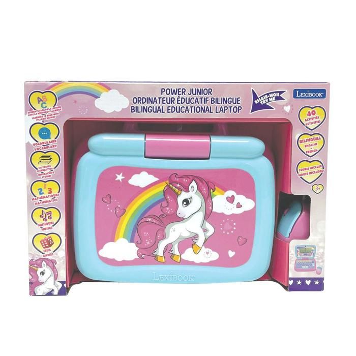 LEXIBOOK - Power Kid Bilingual Talking Educational Laptop: Unicorn  40 activities in French and English
