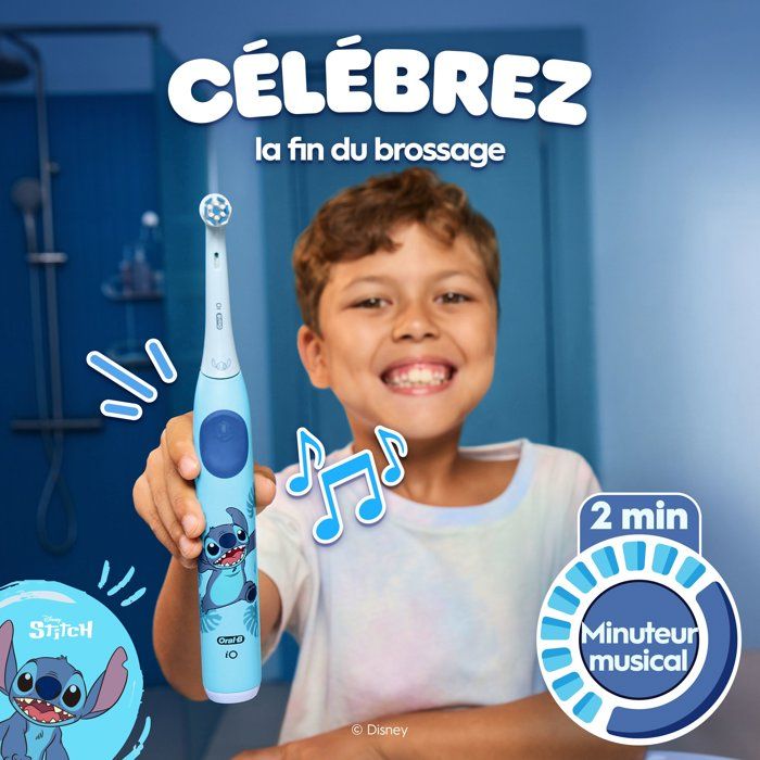 Brosse a dents électrique Stitch - ORAL-B - iO Kids6+ - Pour enfant - Bleu - Micro-vibrations - Rechargeable - Disney - Des 6 ans