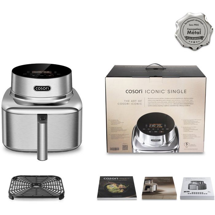 Air Fryer - COSORI - Smart Air Fryer ICONIC Single - 6.2 L - Silver - Stainless Steel