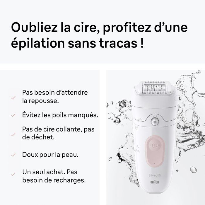 Épilateur électrique - BRAUN - SE5-011 - 2 modes - 40 min - Étanche - Blanc / Rose