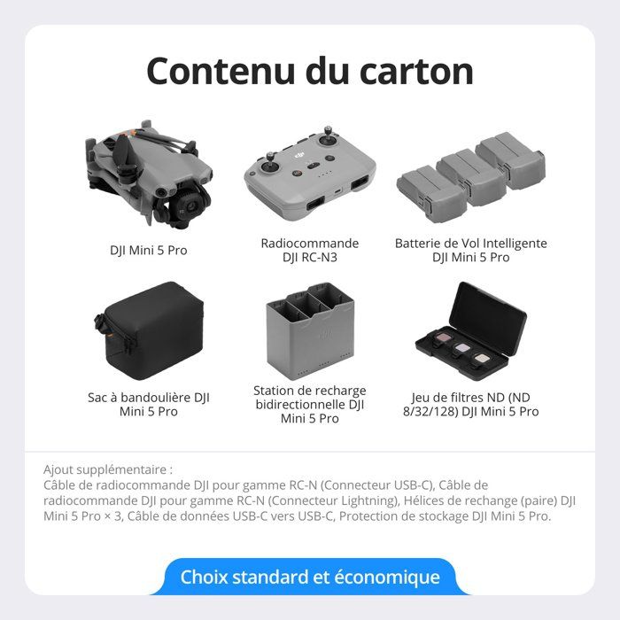 Camera Drone - DJI - Mini 5 Pro Fly More Combo DJI RC-N3 - 1-inch CMOS Camera - Omnidirectional Obstacle Detection