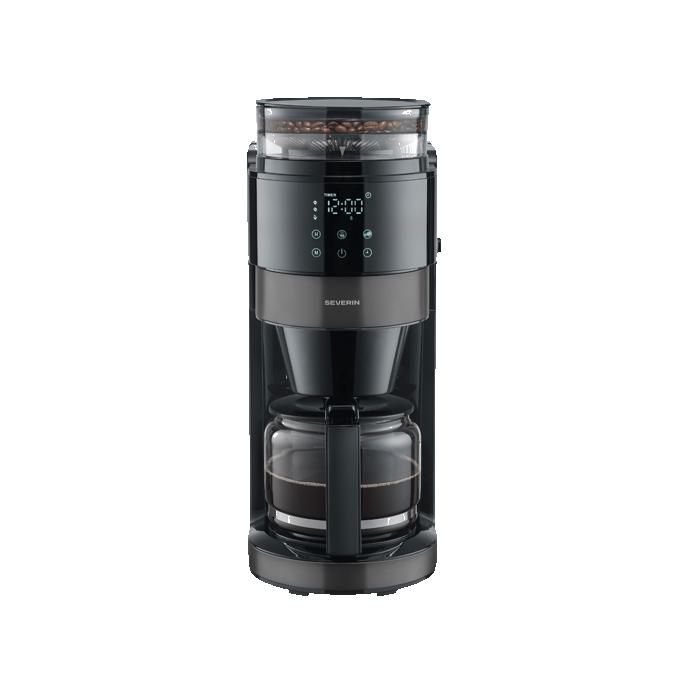 Filter Coffee Maker with Grinder - SEVERIN - KA4830 - Perfect Grind Technology - 8-Cup Glass Carafe - Black/Stainless Steel