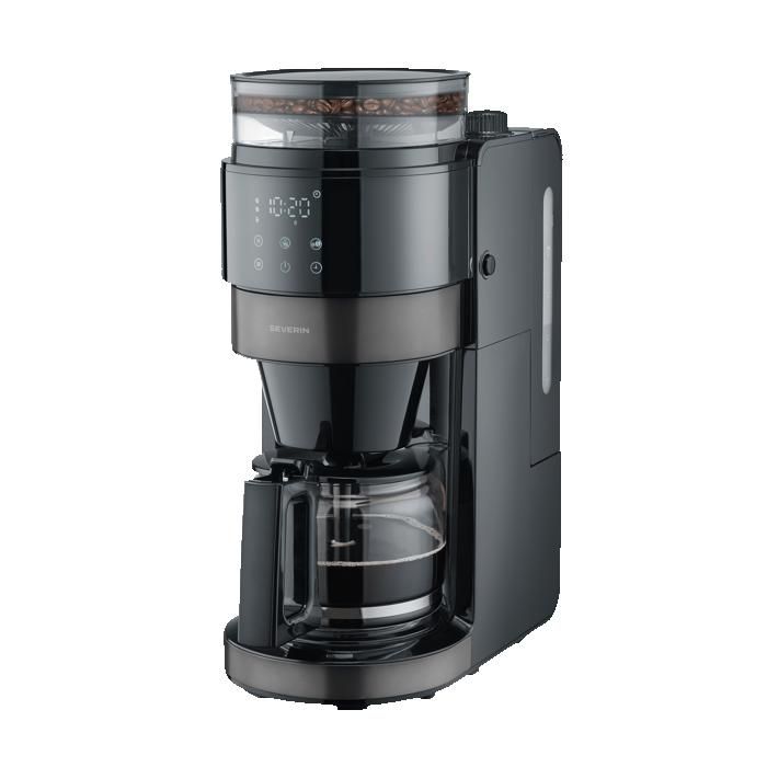 Filter Coffee Maker with Grinder - SEVERIN - KA4830 - Perfect Grind Technology - 8-Cup Glass Carafe - Black/Stainless Steel