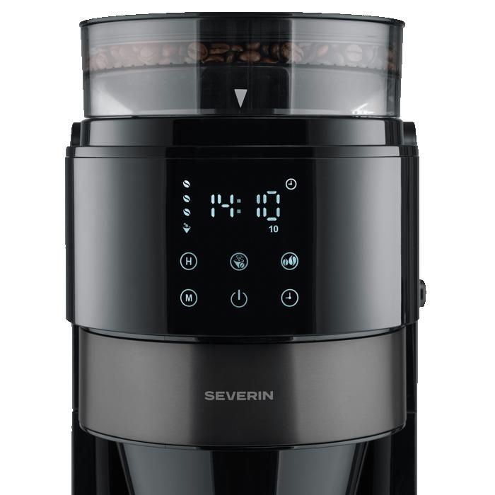 Filter Coffee Maker with Grinder - SEVERIN - KA4830 - Perfect Grind Technology - 8-Cup Glass Carafe - Black/Stainless Steel