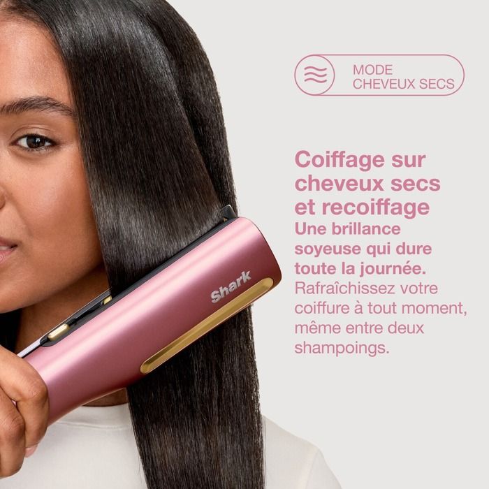 2-in-1 Hair Straightener and Hair Dryer - SHARK - SilkiPro HT401EUPK - Pink - 1000W - 3 Silki combs