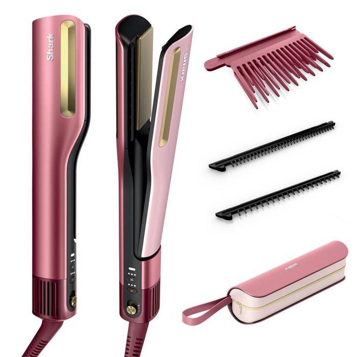 2-in-1 Hair Straightener and Hair Dryer - SHARK - SilkiPro HT401EUPK - Pink - 1000W - 3 Silki combs