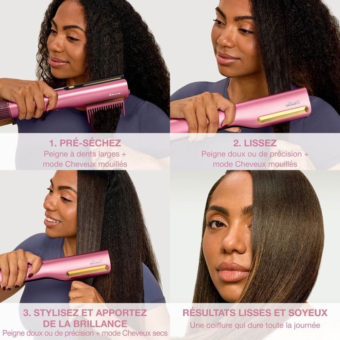 2-in-1 Hair Straightener and Hair Dryer - SHARK - SilkiPro HT401EUPK - Pink - 1000W - 3 Silki combs