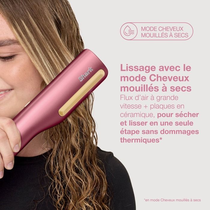 2-in-1 Hair Straightener and Hair Dryer - SHARK - SilkiPro HT401EUPK - Pink - 1000W - 3 Silki combs