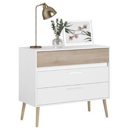 Chest of drawers - AALBORG - 3 drawers - White - Scandinavian style - 90.8 x 40 x 77.5 - PARISOT