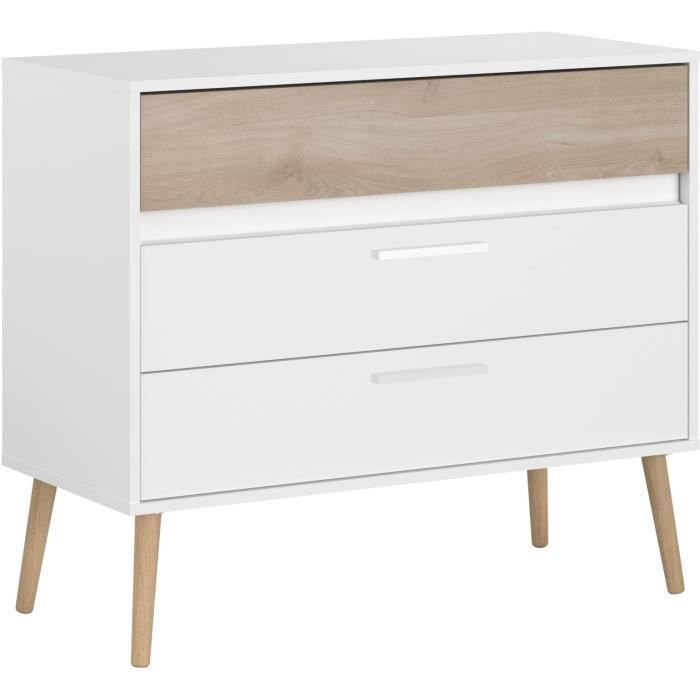 Chest of drawers - AALBORG - 3 drawers - White - Scandinavian style - 90.8 x 40 x 77.5 - PARISOT