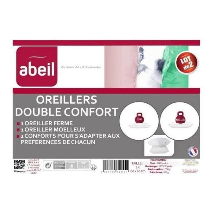 ABEIL Set of 2 pillows DOUBLE COMFORT 100% Cotton 60x60cm
